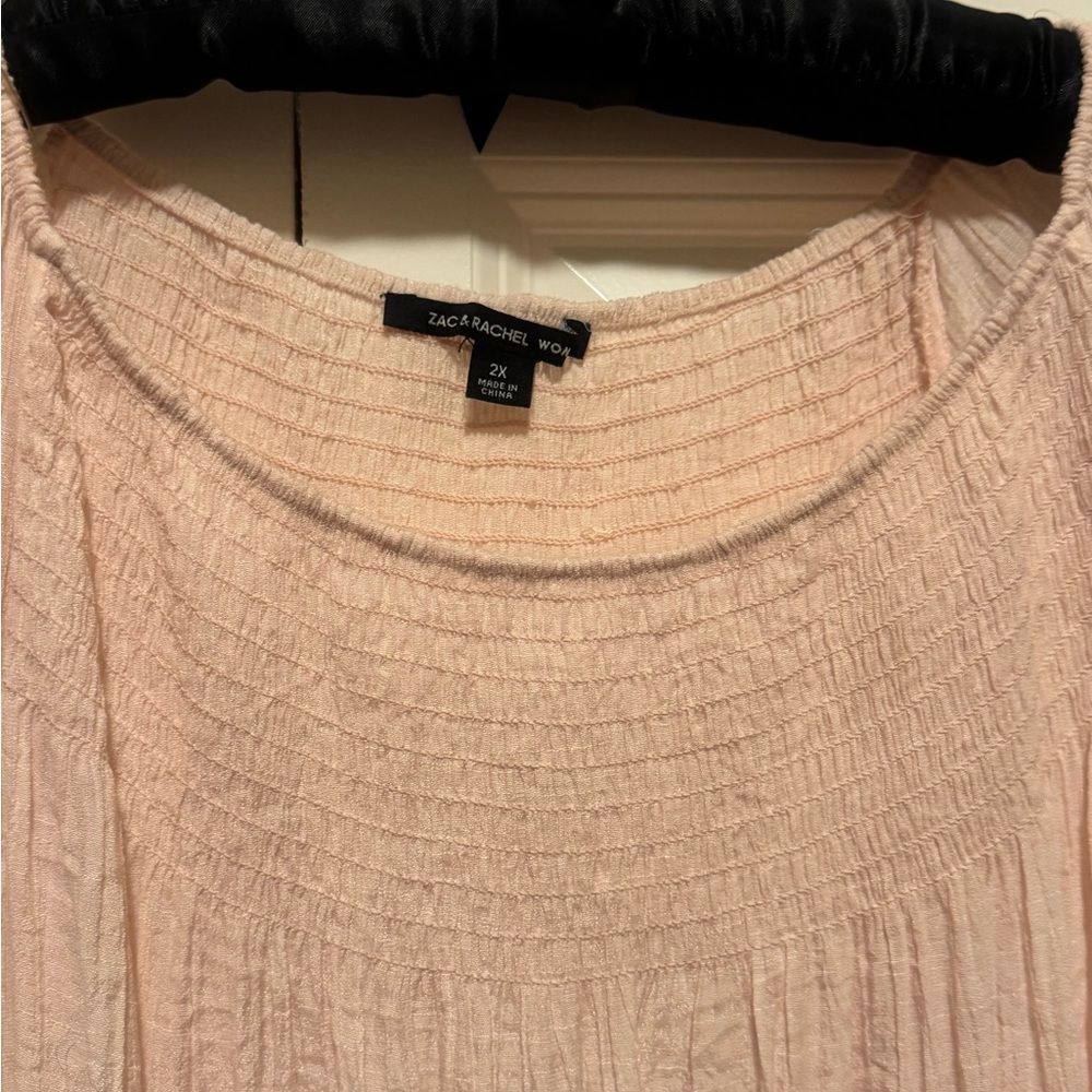 Zac & Rachel Pink Ruffle Sleeve Blouse 2X Boho Plus Size Flowy Top - Picture 2 of 6